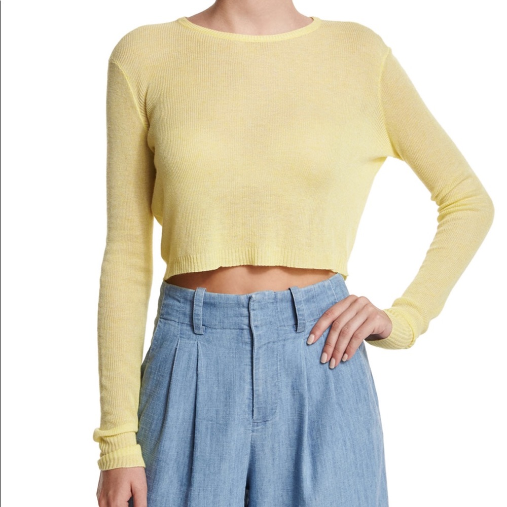 Alice + Olivia Eamon Yellow Sheer Cropped Sweater